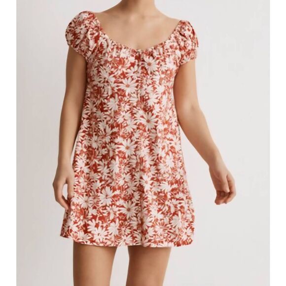 Madewell Dress Women's 0 Rust Floral Margie Mini Retro Linen Button Down - Picture 1 of 6